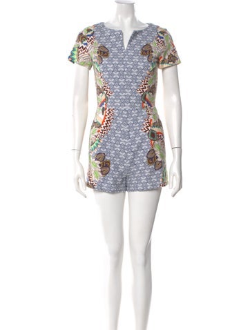Pre-owned Paul & Joe Sister Printed V-neck Romper In White