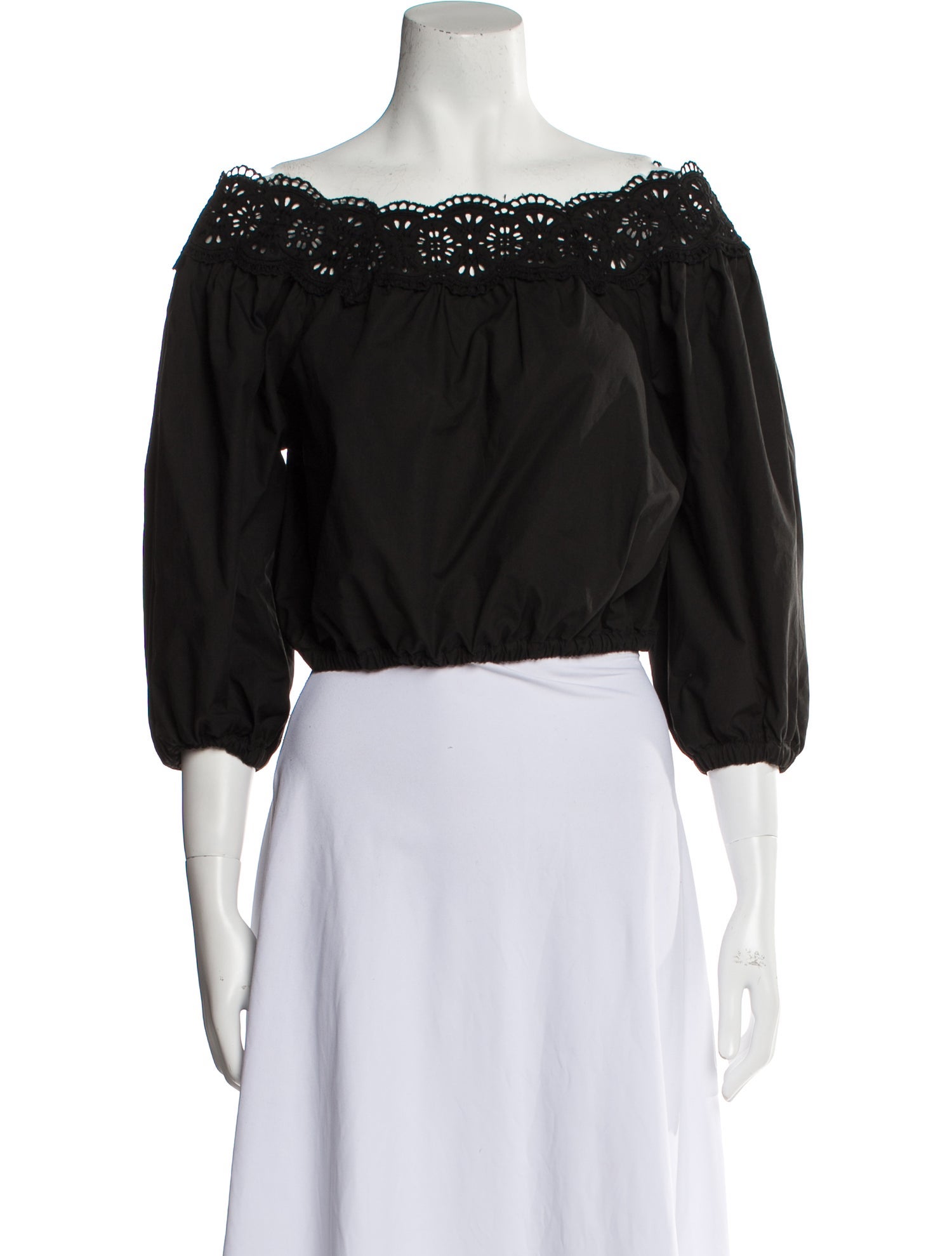 P.A.R.O.S.H. Off-The-Shoulder Three-Quarter Sleeve Crop Top