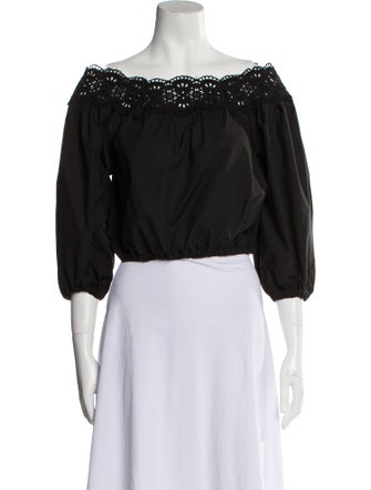 P.A.R.O.S.H. Off-The-Shoulder Three-Quarter Sleeve Crop Top