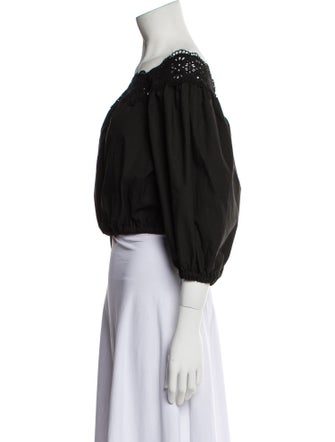 P.A.R.O.S.H. Off-The-Shoulder Three-Quarter Sleeve Crop Top