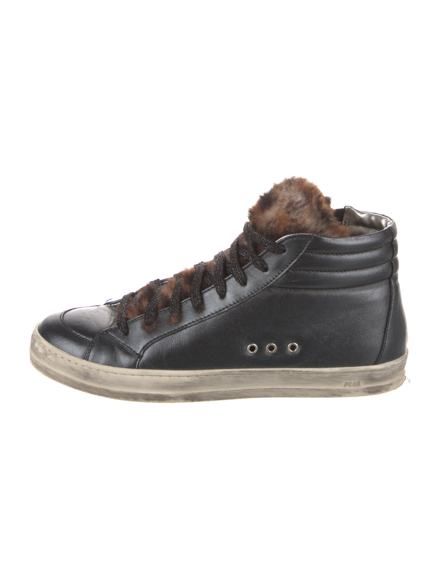 P448 Leather Faux Fur Trim Sneakers