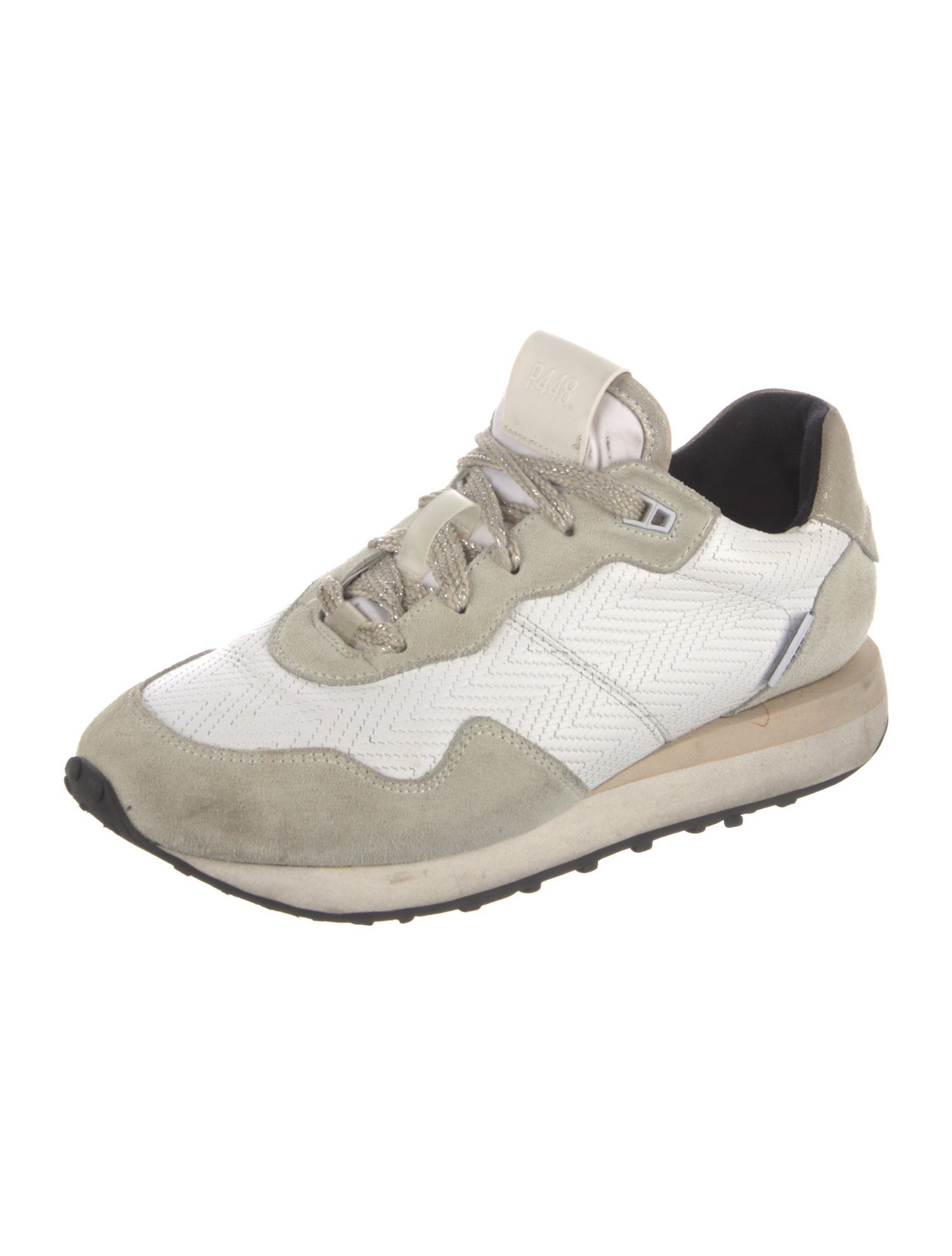 P448 Leather Colorblock Pattern Athletic Sneakers