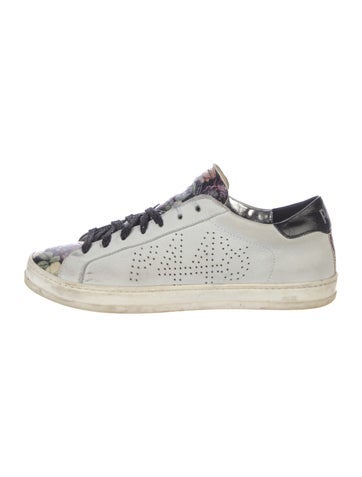Pre-owned P448 Leather Floral Print Sneakers In Neutral