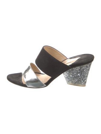 Paul Andrew x Edie Parker Suede Colorblock Pattern Slides