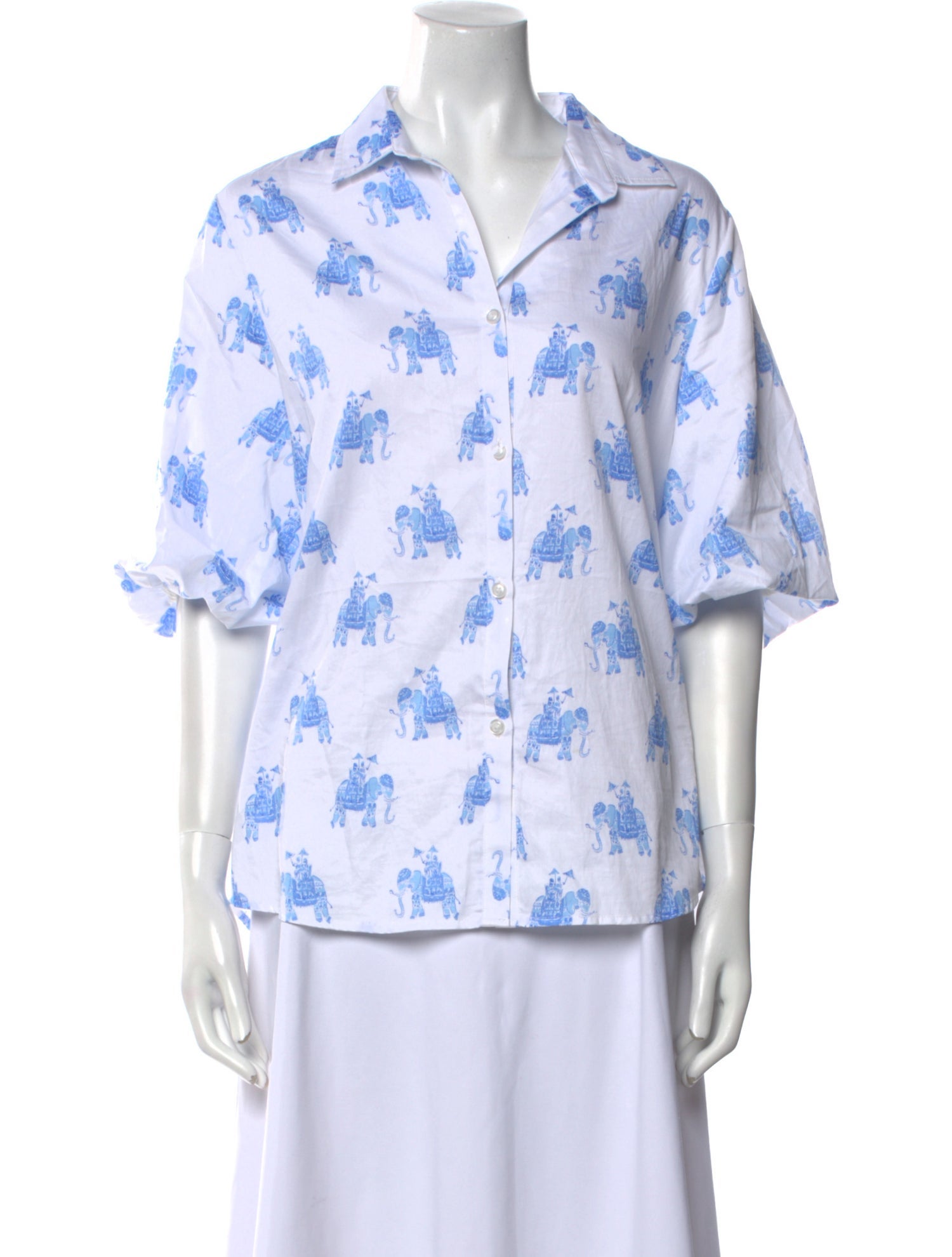 Patty Kim Printed Short Sleeve Button-Up Top