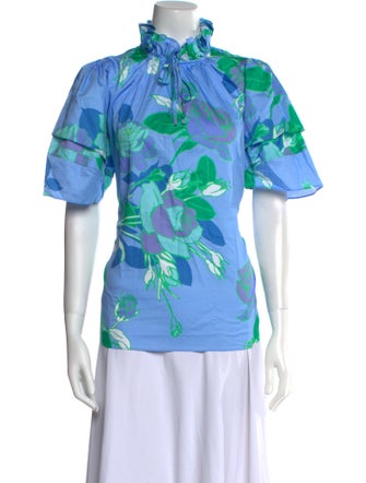 Patty Kim Floral Print Mock Neck Button-Up Top