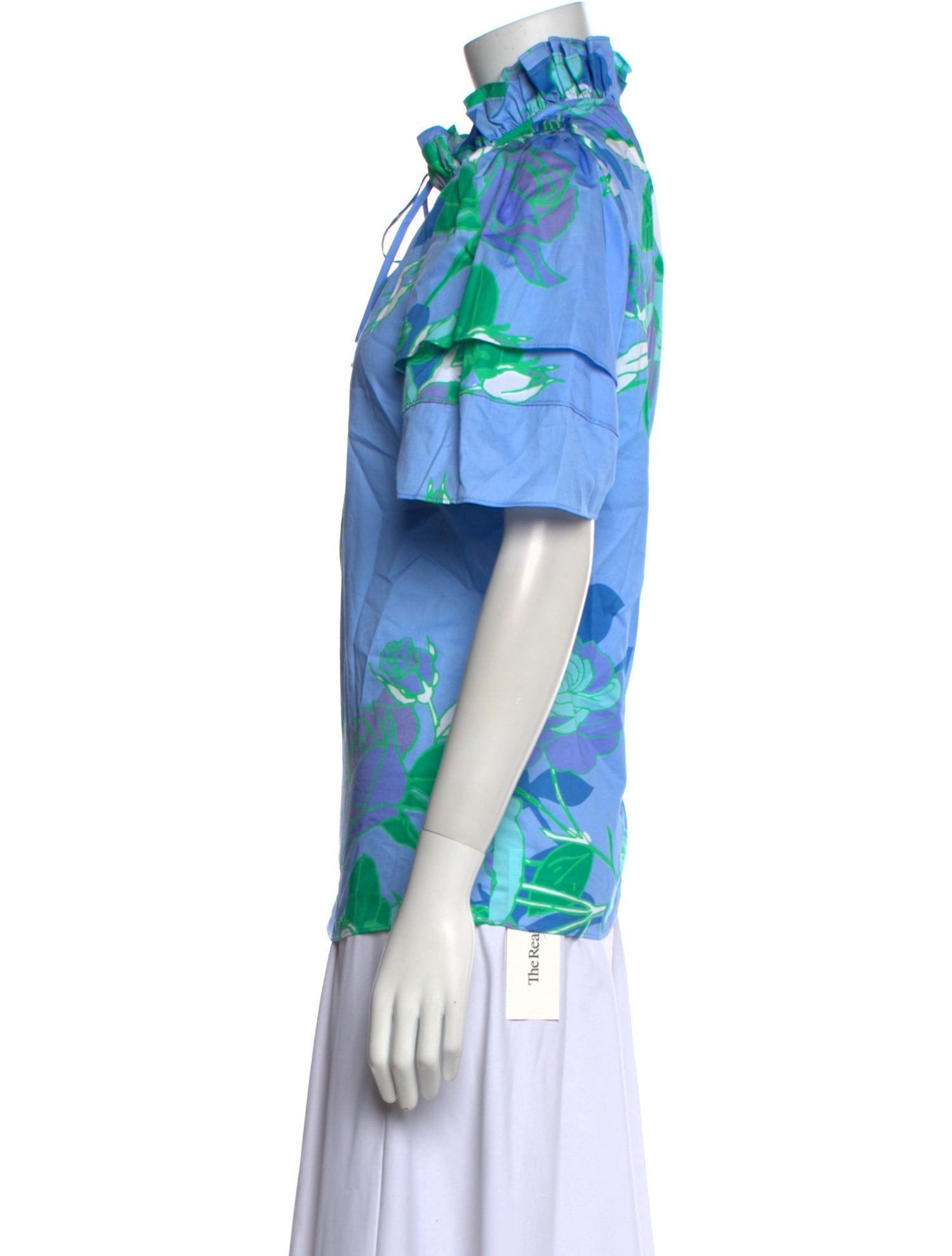 Patty Kim Floral Print Mock Neck Button-Up Top