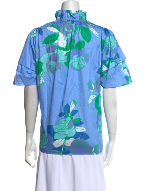 Patty Kim Floral Print Mock Neck Button-Up Top