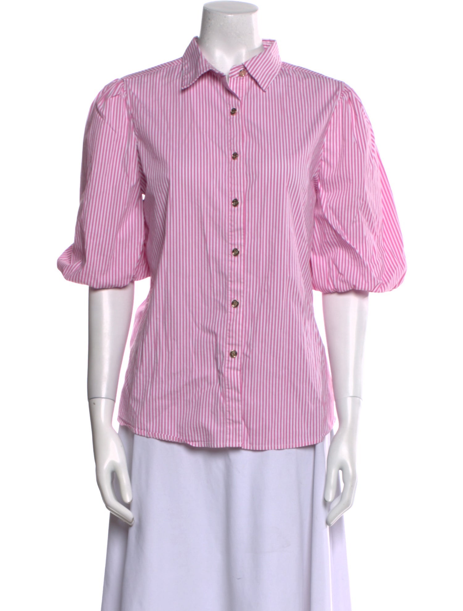 Patty Kim Striped Three-Quarter Sleeve Button-Up Top