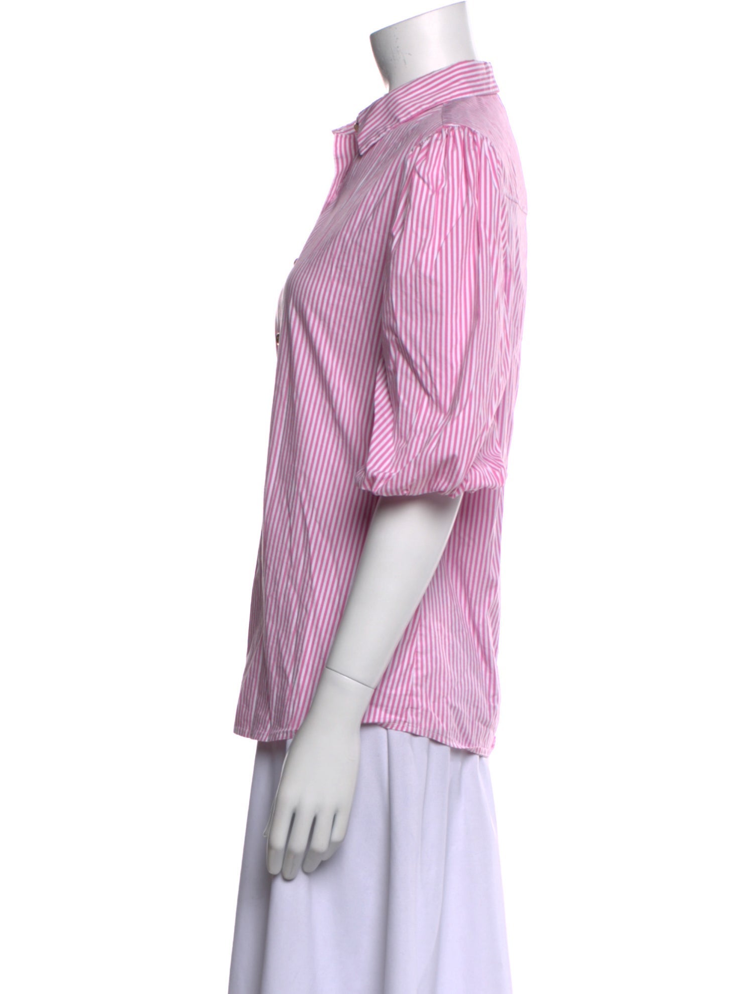 Patty Kim Striped Three-Quarter Sleeve Button-Up Top