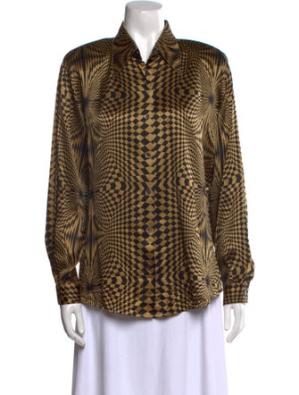 Paolo Santini Silk Plaid Print Button-Up Top
