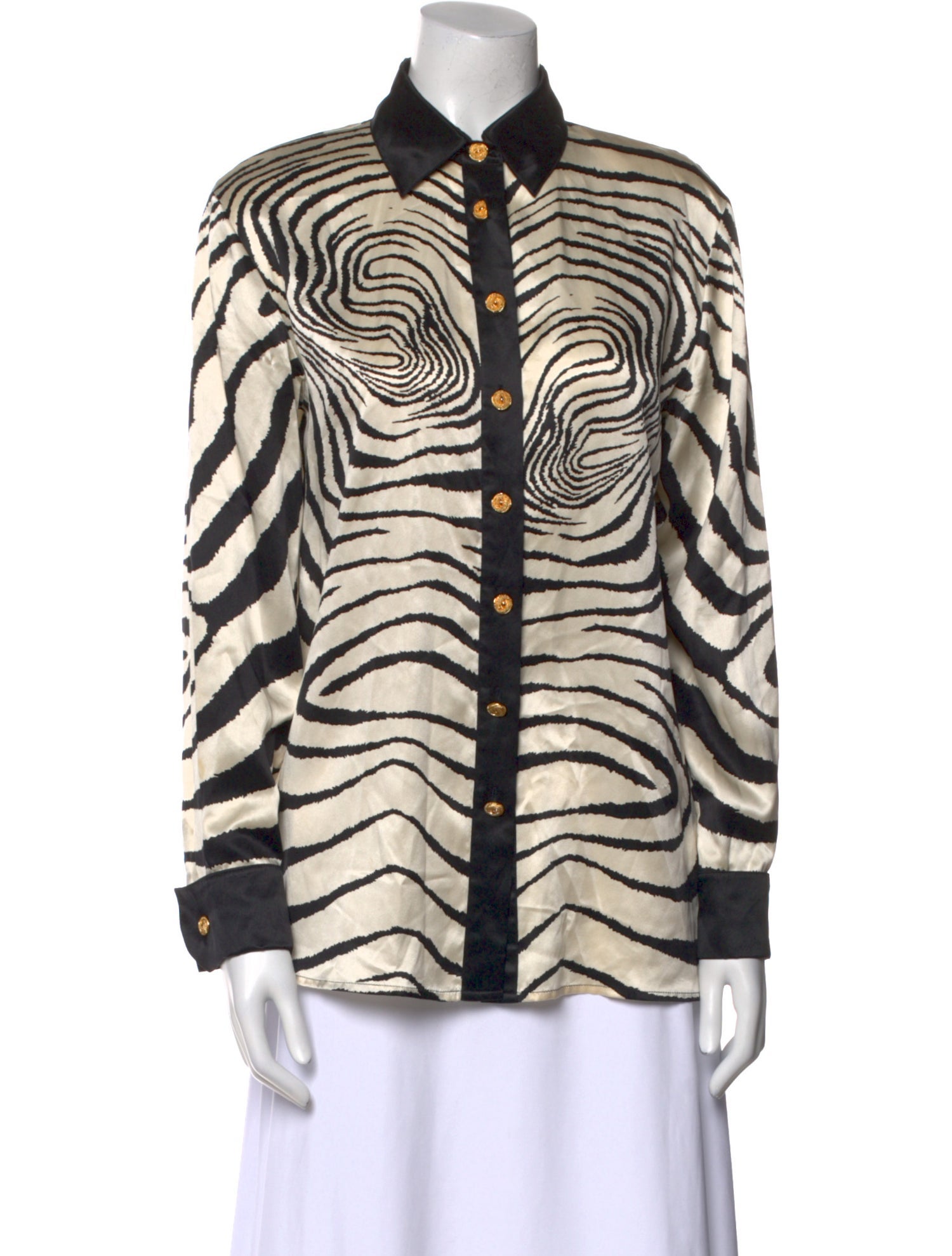Paolo Santini Silk Animal Print Button-Up Top