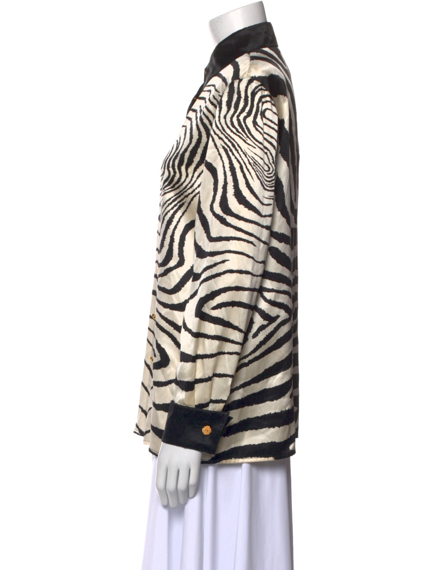 Paolo Santini Silk Animal Print Button-Up Top