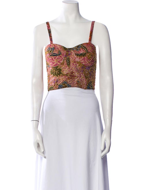 Paul Ropp Floral Print Square Neckline Crop Top