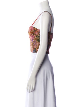 Paul Ropp Floral Print Square Neckline Crop Top