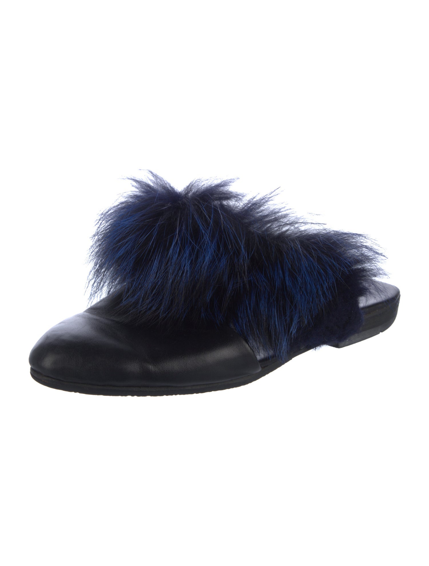Parme Marin Leather Fur Trim Mules