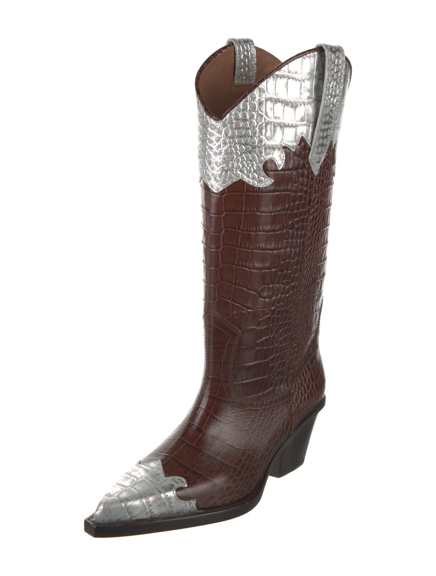 Paris Texas Embossed Leather Colorblock Pattern Western Boots w/ Tags
