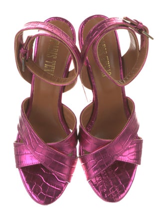 Paris Texas Embossed Leather Leather Trim Embellishment Sandals