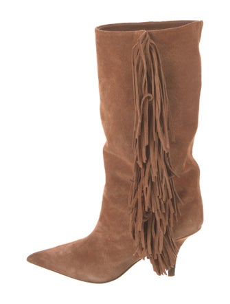 Paris Texas Suede Fringe Trim Accent Western Boots