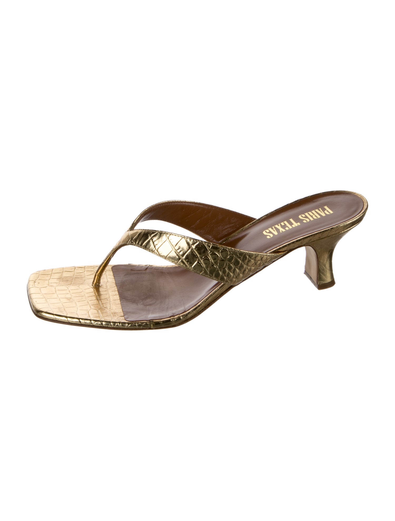 Paris Texas Embossed Leather T-Strap Sandals
