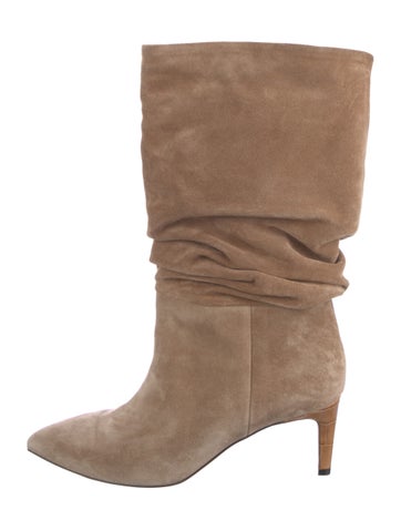 Pre-owned Paris Texas Suede Ruffle Embellishment Slouch Boots In Neutral