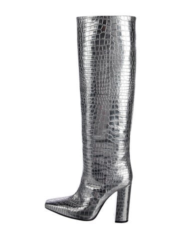 Pre-owned Paris Texas Patent Leather Animal Print Boots In Silver