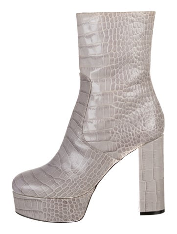 Pre-owned Paris Texas Embossed Leather Animal Print Boots In Green