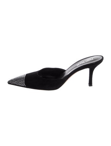 Pre-owned Paris Texas Suede Crystal Embellishments Mules In Black