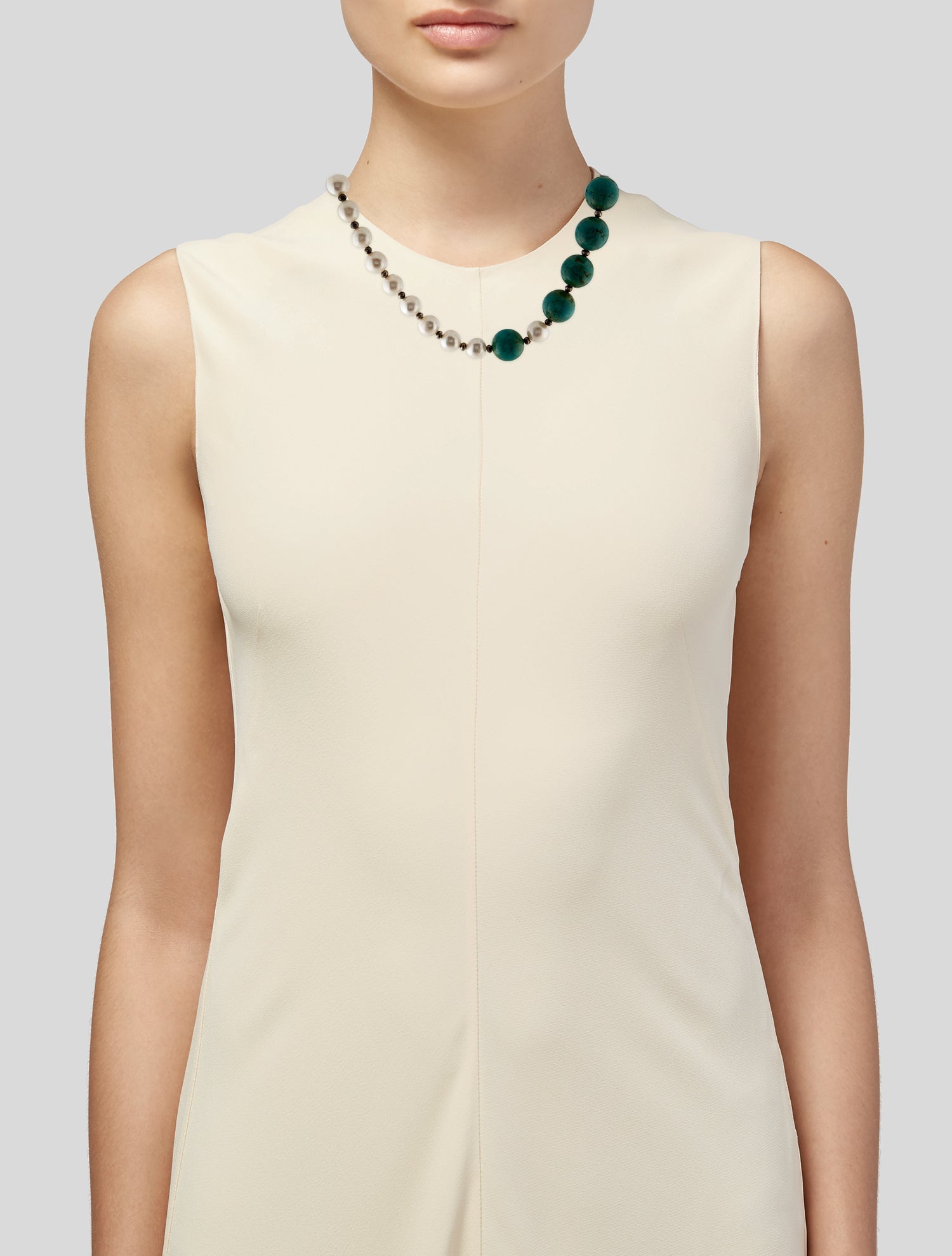 Pat Areias Pearl & Blue Stone Bead Strand Necklace