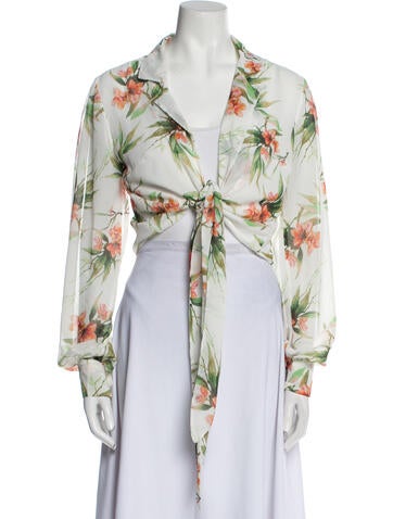 PatBO Tops Floral Print V-Neck Crop Top M