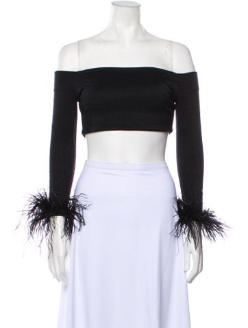 PatBO Tops Off-The-Shoulder Long Sleeve Crop Top M