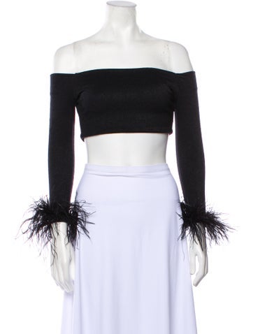 PatBO Tops Off-The-Shoulder Long Sleeve Crop Top S
