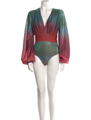 PatBO Tops Tie-Dye Print Plunge Neckline Bodysuit M