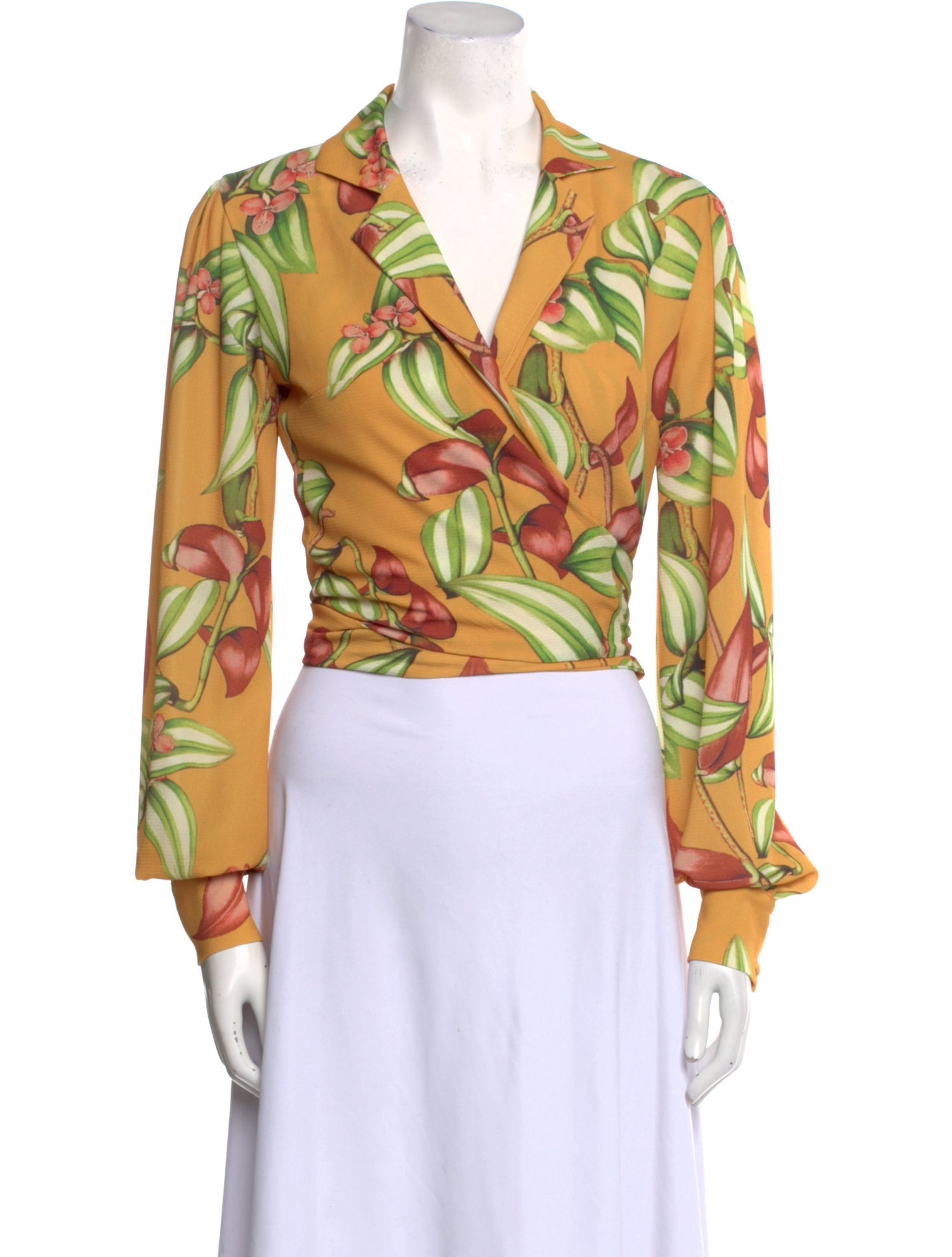 PatBO Floral Print Long Sleeve Crop Top