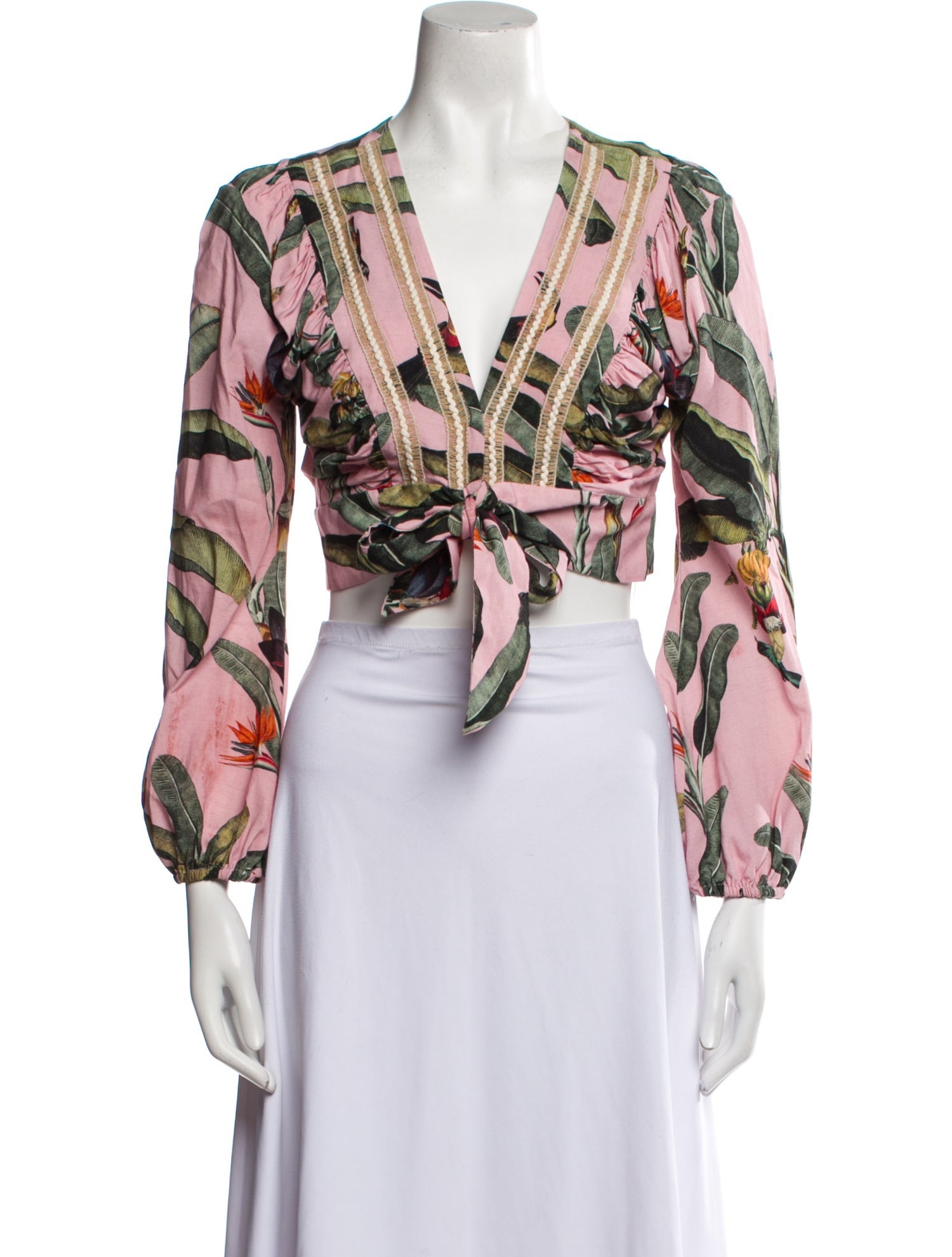 PatBO Floral Print Plunge Neckline Crop Top