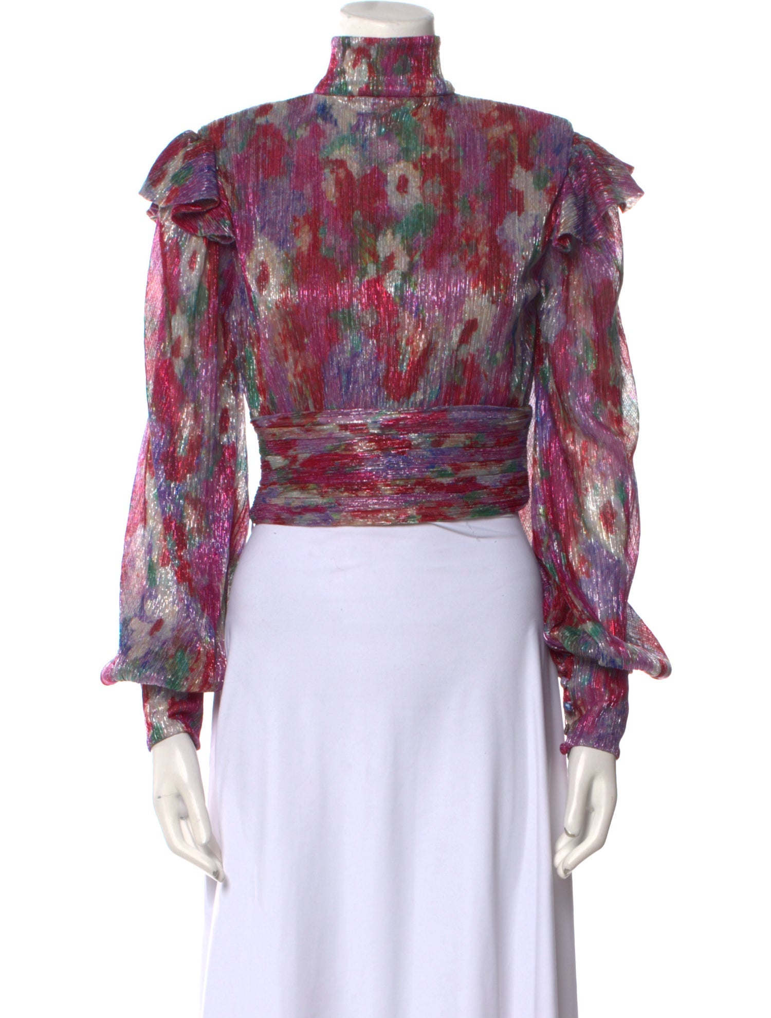 PatBO Printed Mock Neck Crop Top