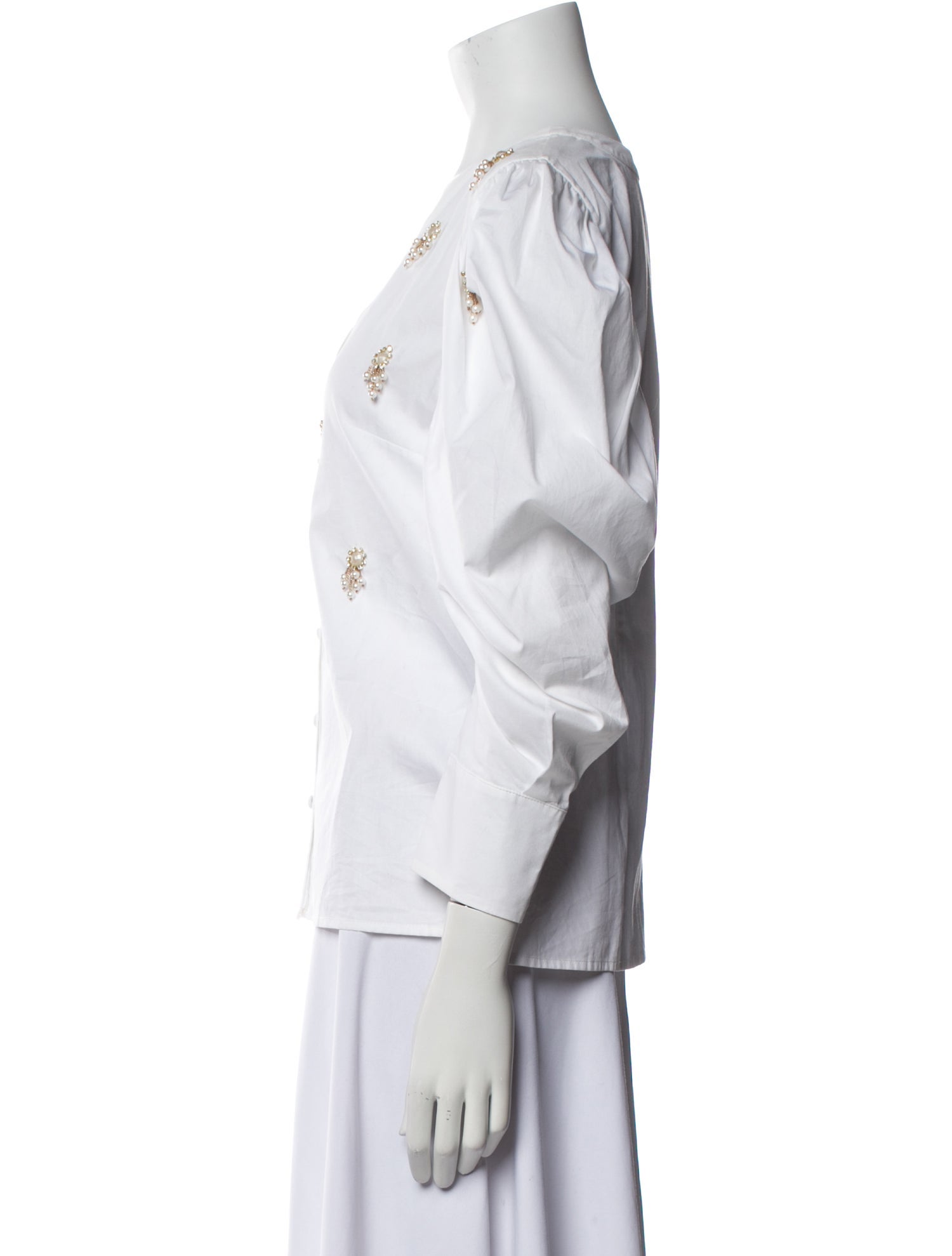 PatBO V-Neck Three-Quarter Sleeve Button-Up Top