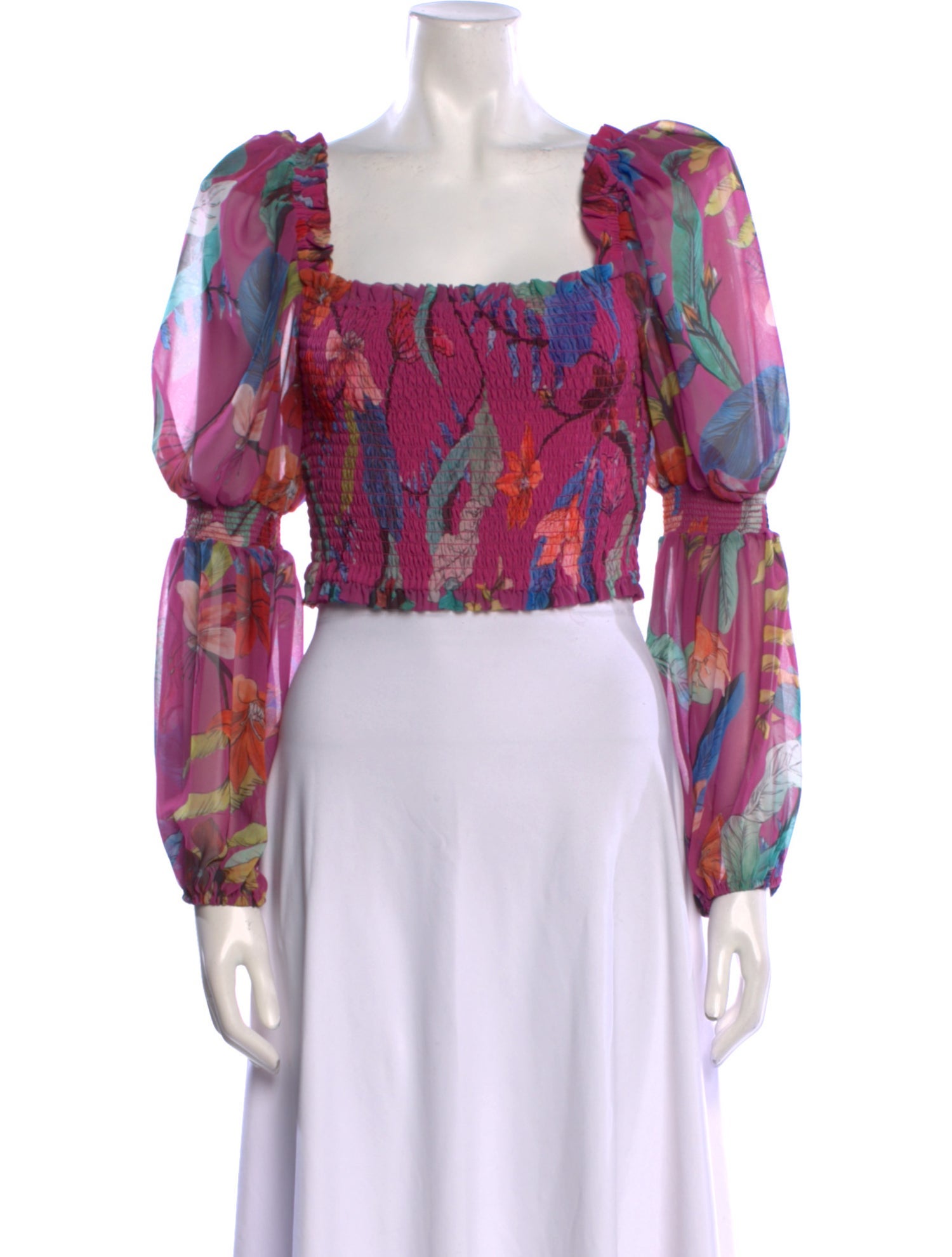 PatBO Floral Print Square Neckline Crop Top