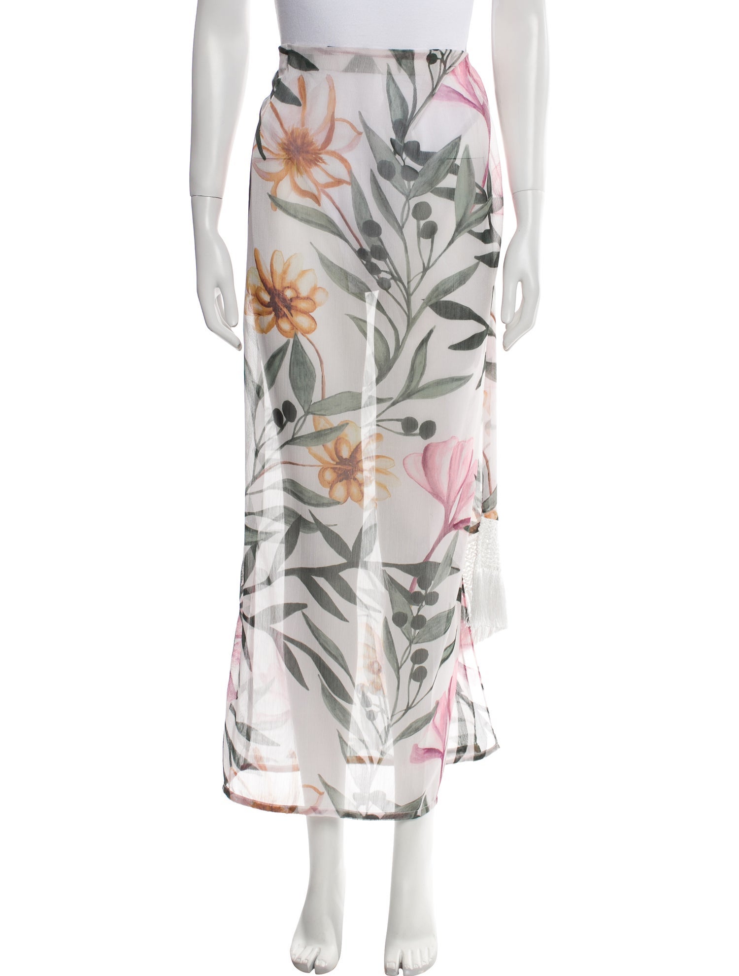 PatBO Floral Print Fringe Trim Accent Cover-Up