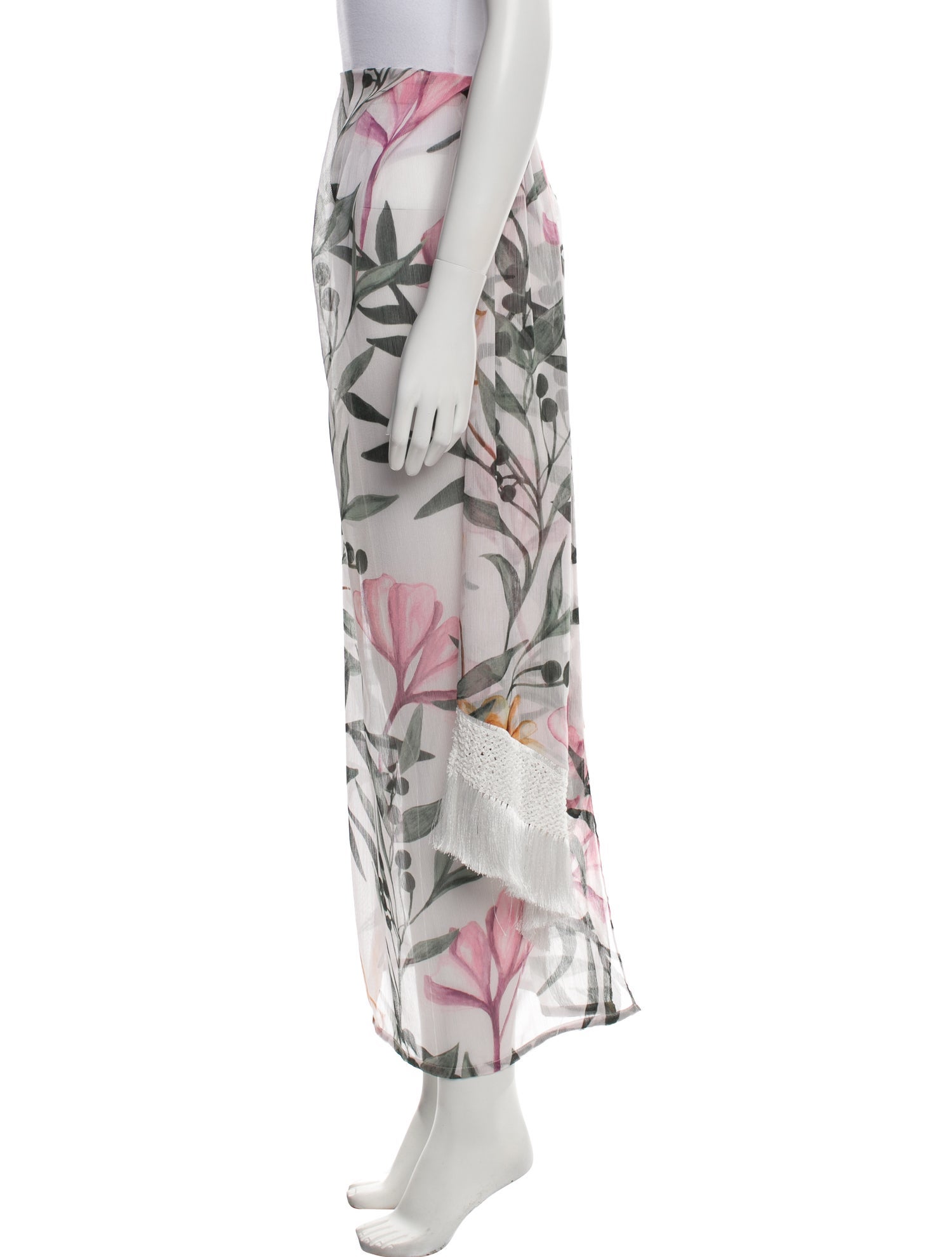 PatBO Floral Print Fringe Trim Accent Cover-Up