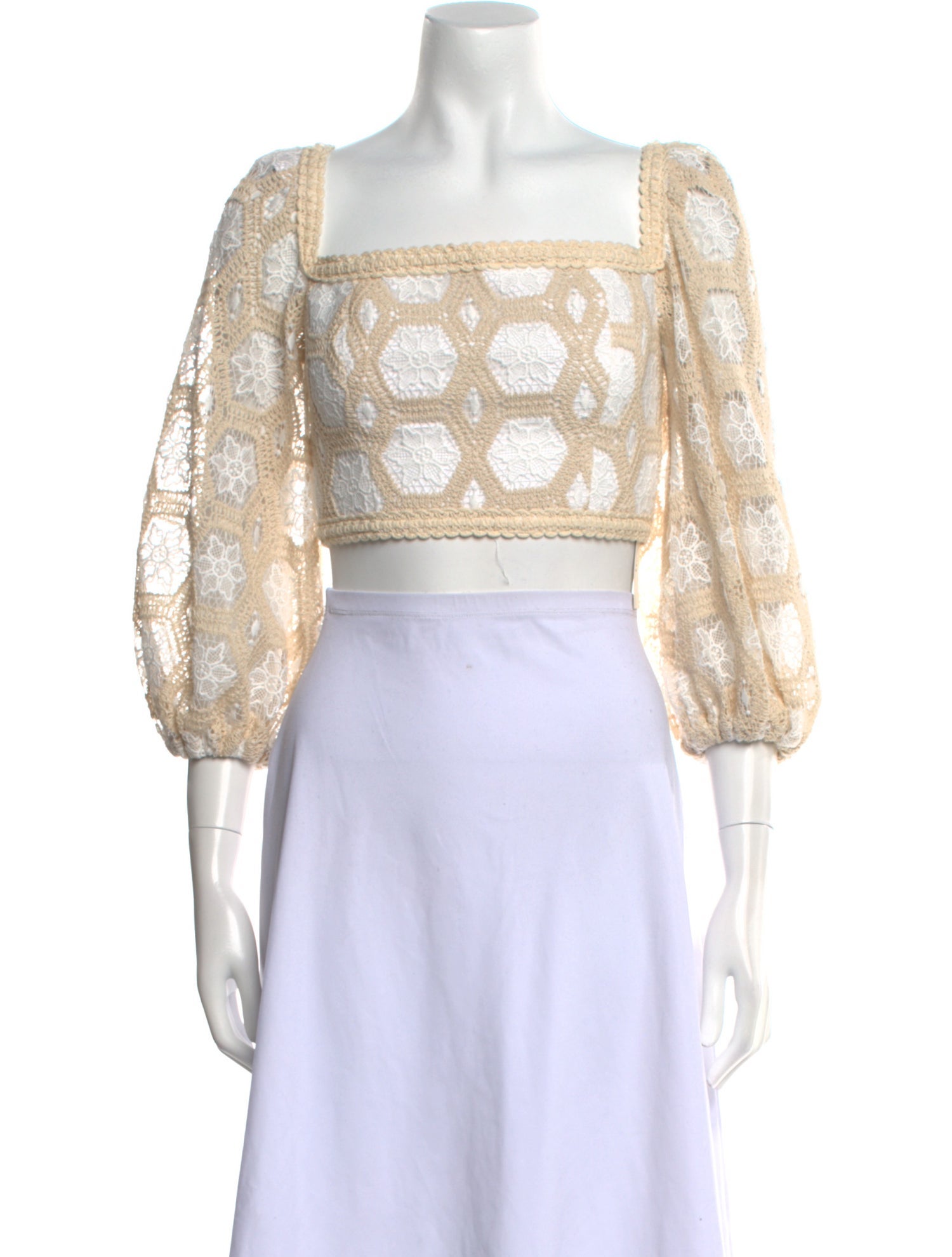 PatBO Lace Pattern Square Neckline Crop Top