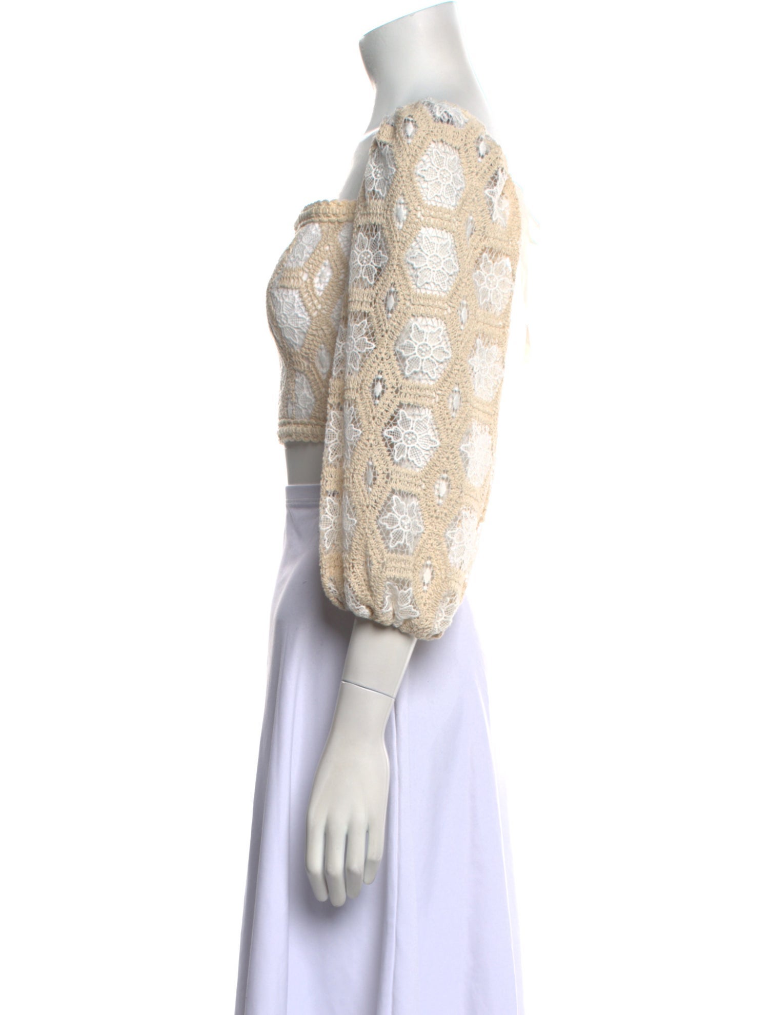 PatBO Lace Pattern Square Neckline Crop Top