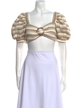 PatBO Striped Square Neckline Crop Top