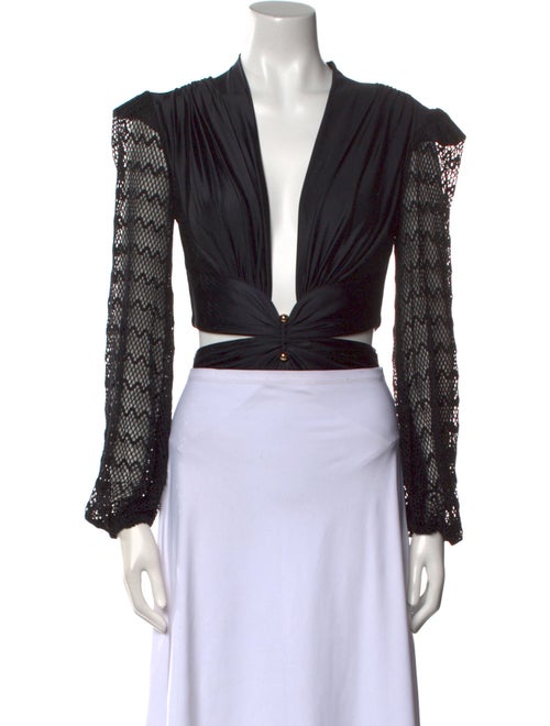 PatBO V-Neck Long Sleeve Crop Top