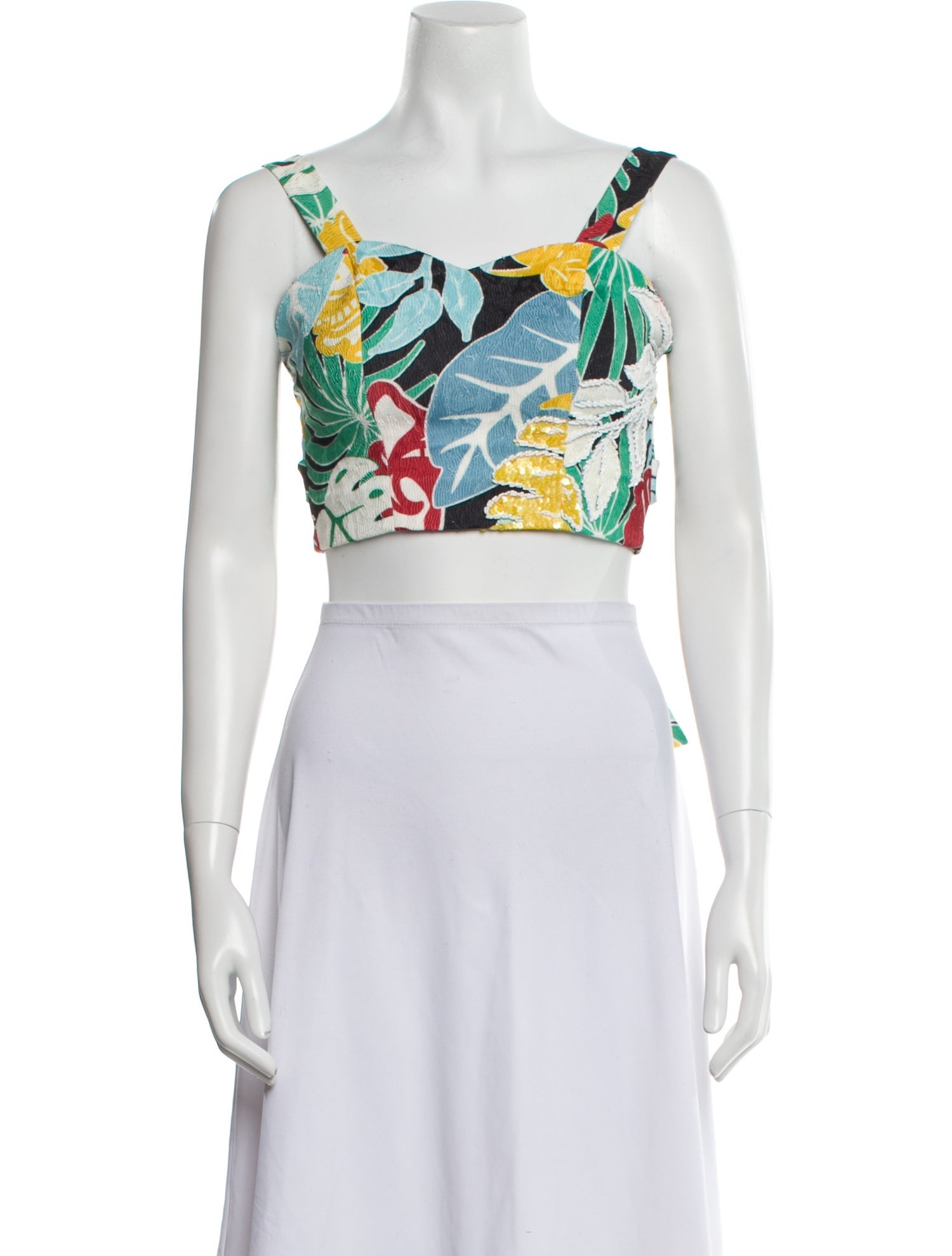 PatBO Floral Print Square Neckline Crop Top