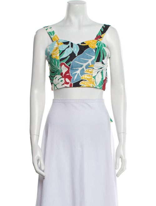 PatBO Floral Print Square Neckline Crop Top