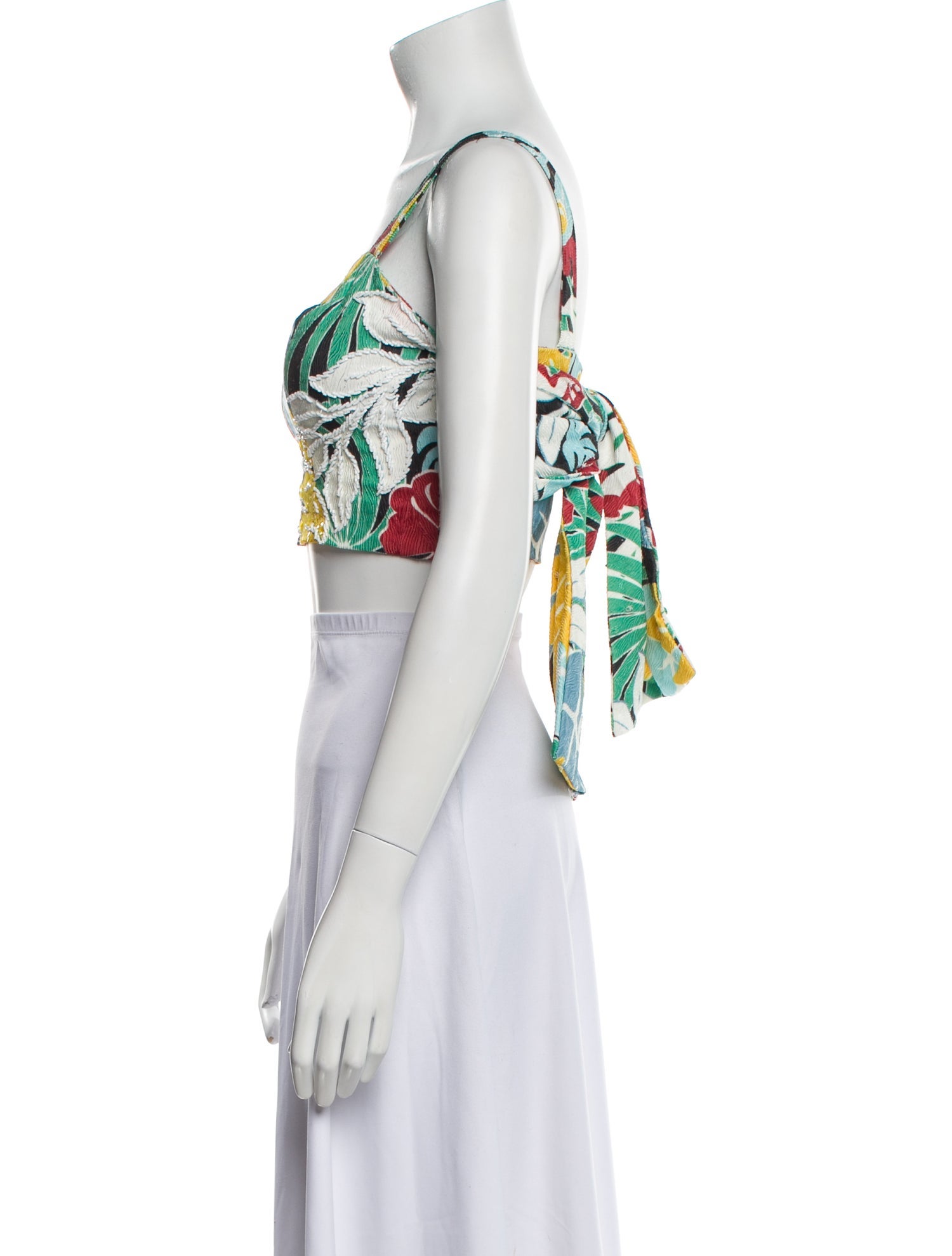 PatBO Floral Print Square Neckline Crop Top