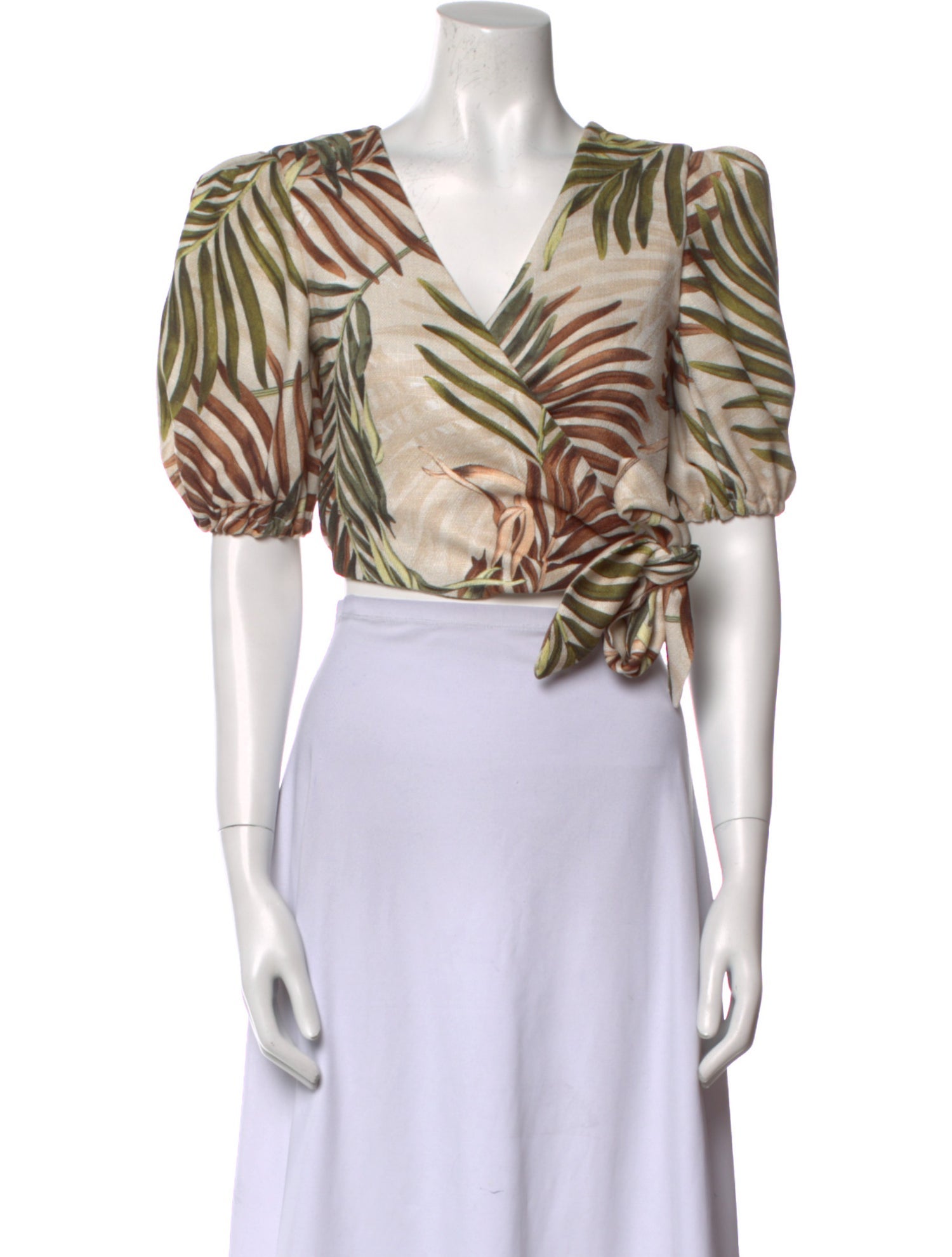 PatBO Printed V-Neck Crop Top