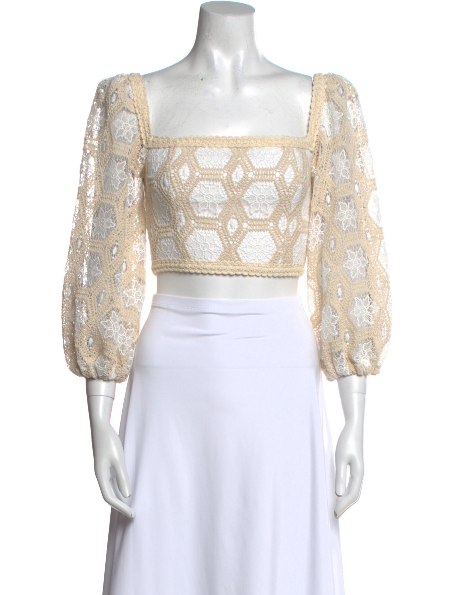 PatBO Lace Pattern Square Neckline Crop Top