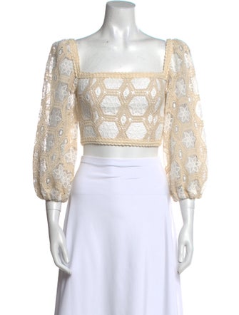 PatBO Lace Pattern Square Neckline Crop Top
